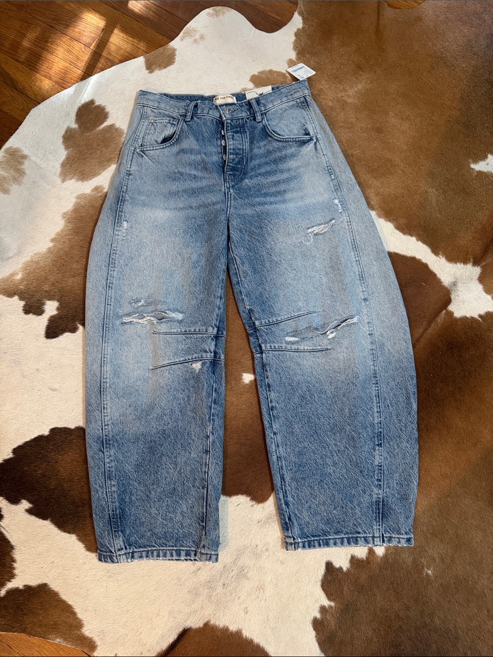 NWT We The Free Good Luck Barrel Jeans Barnyard Blue 26